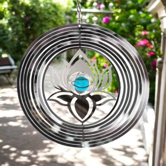 Serenity Stainless Steel Hanging Wind Spinner – 34cm x 25cm | 3D Metal Kinetic Garden Ornament & Outdoor Wind Sculpture