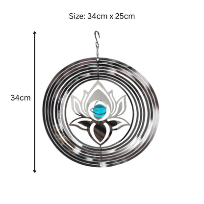 Serenity Stainless Steel Hanging Wind Spinner – 34cm x 25cm | 3D Metal Kinetic Garden Ornament & Outdoor Wind Sculpture