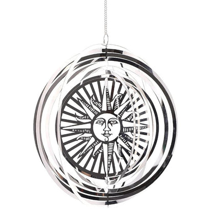 Sun Stainless Steel Hanging Wind Spinner – 34cm x 25cm | 3D Metal Kinetic Garden Ornament & Outdoor Wind Sculpture