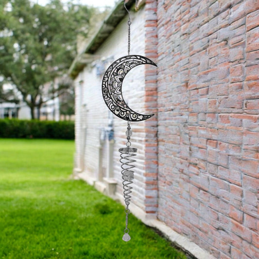 Moon Stainless Steel Hanging Spiral Spinner – 80cm x 15cm | 3D Kinetic Wind Sculpture for Garden, Patio & Home Décor