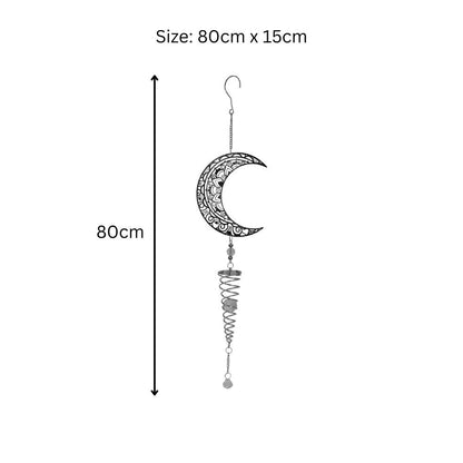 Moon Stainless Steel Hanging Spiral Spinner – 80cm x 15cm | 3D Kinetic Wind Sculpture for Garden, Patio & Home Décor