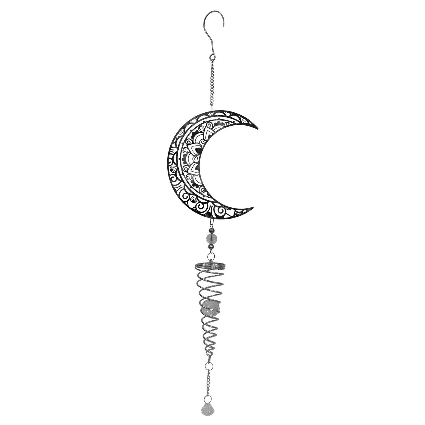 Moon Stainless Steel Hanging Spiral Spinner – 80cm x 15cm | 3D Kinetic Wind Sculpture for Garden, Patio & Home Décor