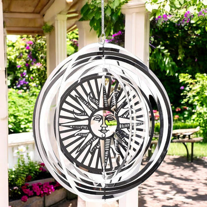 Sun Stainless Steel Hanging Wind Spinner – 34cm x 25cm | 3D Metal Kinetic Garden Ornament & Outdoor Wind Sculpture