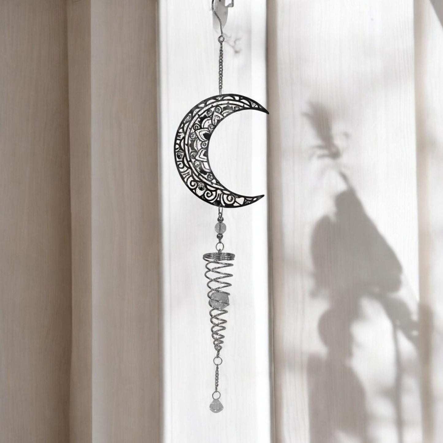 Moon Stainless Steel Hanging Spiral Spinner – 80cm x 15cm | 3D Kinetic Wind Sculpture for Garden, Patio & Home Décor