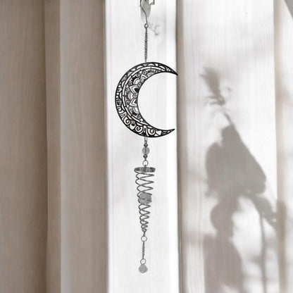 Moon Stainless Steel Hanging Spiral Spinner – 80cm x 15cm | 3D Kinetic Wind Sculpture for Garden, Patio & Home Décor