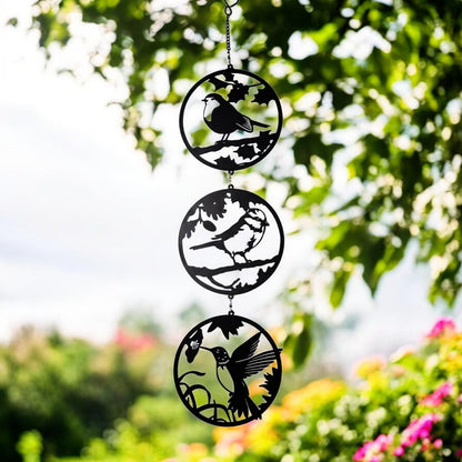Black Bird Silhouette Hanging Trio Spinner – 60cm x 15cm | Kinetic Metal Wind Spinner for Garden & Home | Outdoor Hanging Bird Ornament