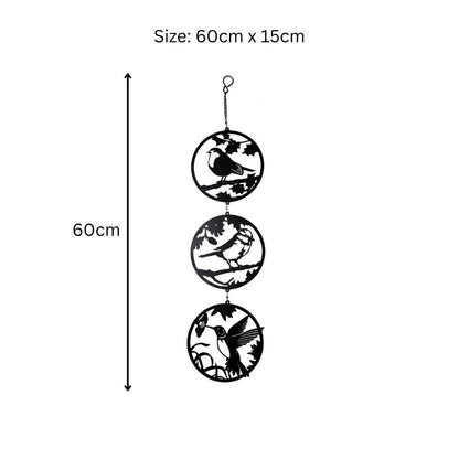 Black Bird Silhouette Hanging Trio Spinner – 60cm x 15cm | Kinetic Metal Wind Spinner for Garden & Home | Outdoor Hanging Bird Ornament