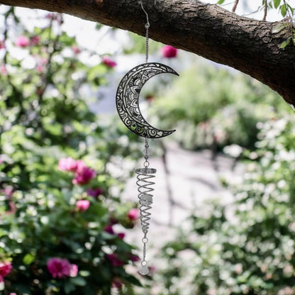 Moon Stainless Steel Hanging Spiral Spinner – 80cm x 15cm | 3D Kinetic Wind Sculpture for Garden, Patio & Home Décor