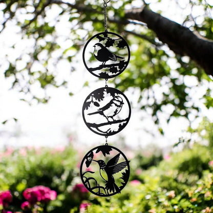 Black Bird Silhouette Hanging Trio Spinner – 60cm x 15cm | Kinetic Metal Wind Spinner for Garden & Home | Outdoor Hanging Bird Ornament