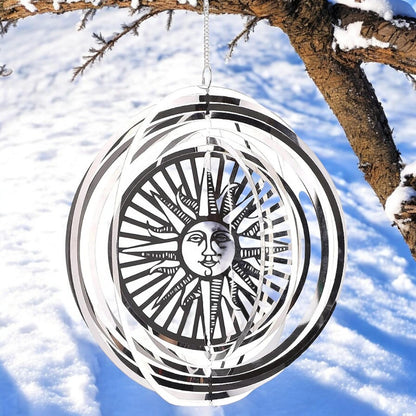 Sun Stainless Steel Hanging Wind Spinner – 34cm x 25cm | 3D Metal Kinetic Garden Ornament & Outdoor Wind Sculpture