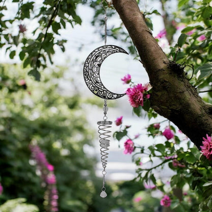Moon Stainless Steel Hanging Spiral Spinner – 80cm x 15cm | 3D Kinetic Wind Sculpture for Garden, Patio & Home Décor