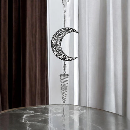 Moon Stainless Steel Hanging Spiral Spinner – 80cm x 15cm | 3D Kinetic Wind Sculpture for Garden, Patio & Home Décor