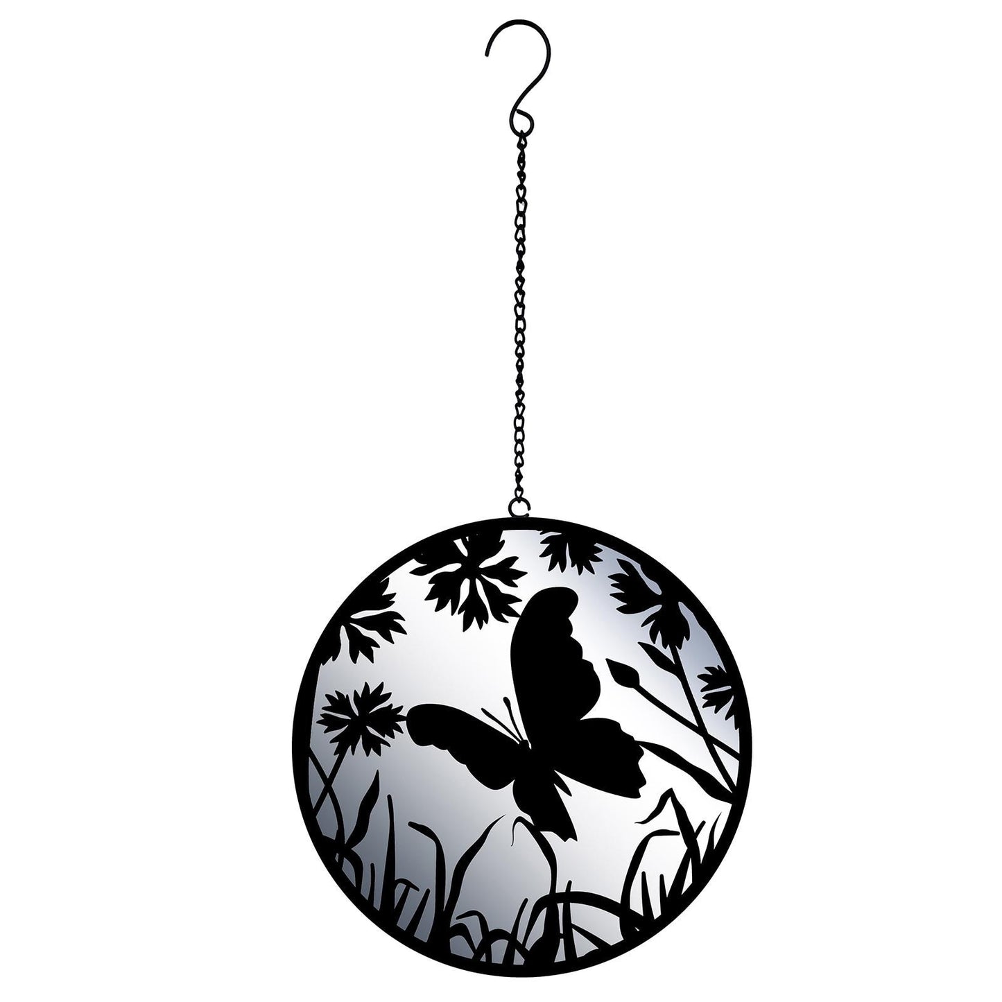 Black Butterfly Hanging Mirror Silhouette – 39cm x 23cm | Metal Wall Art & Garden Décor | Reflective Hanging Butterfly Ornament