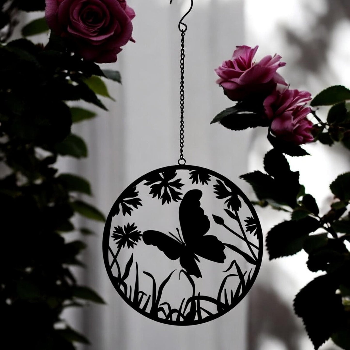 Black Butterfly Hanging Mirror Silhouette – 39cm x 23cm | Metal Wall Art & Garden Décor | Reflective Hanging Butterfly Ornament