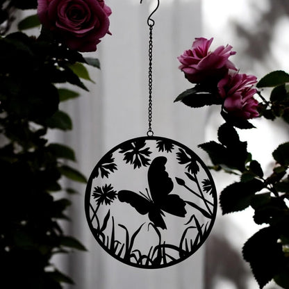 Black Butterfly Hanging Mirror Silhouette – 39cm x 23cm | Metal Wall Art & Garden Décor | Reflective Hanging Butterfly Ornament