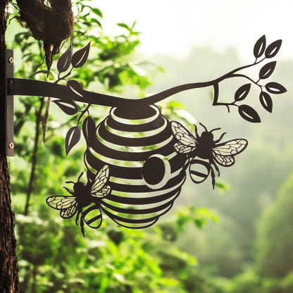 Metal Bee Hive Large Tree Silhouette – 22cm x 33.5cm | Intricate Metal Wall Art & Garden Décor | Honeybee Tree Hanging Ornament