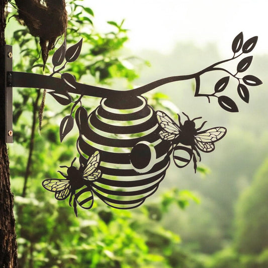 Metal Bee Hive Large Tree Silhouette – 22cm x 33.5cm | Intricate Metal Wall Art & Garden Décor | Honeybee Tree Hanging Ornament