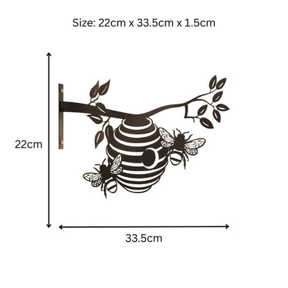 Metal Bee Hive Large Tree Silhouette – 22cm x 33.5cm | Intricate Metal Wall Art & Garden Décor | Honeybee Tree Hanging Ornament