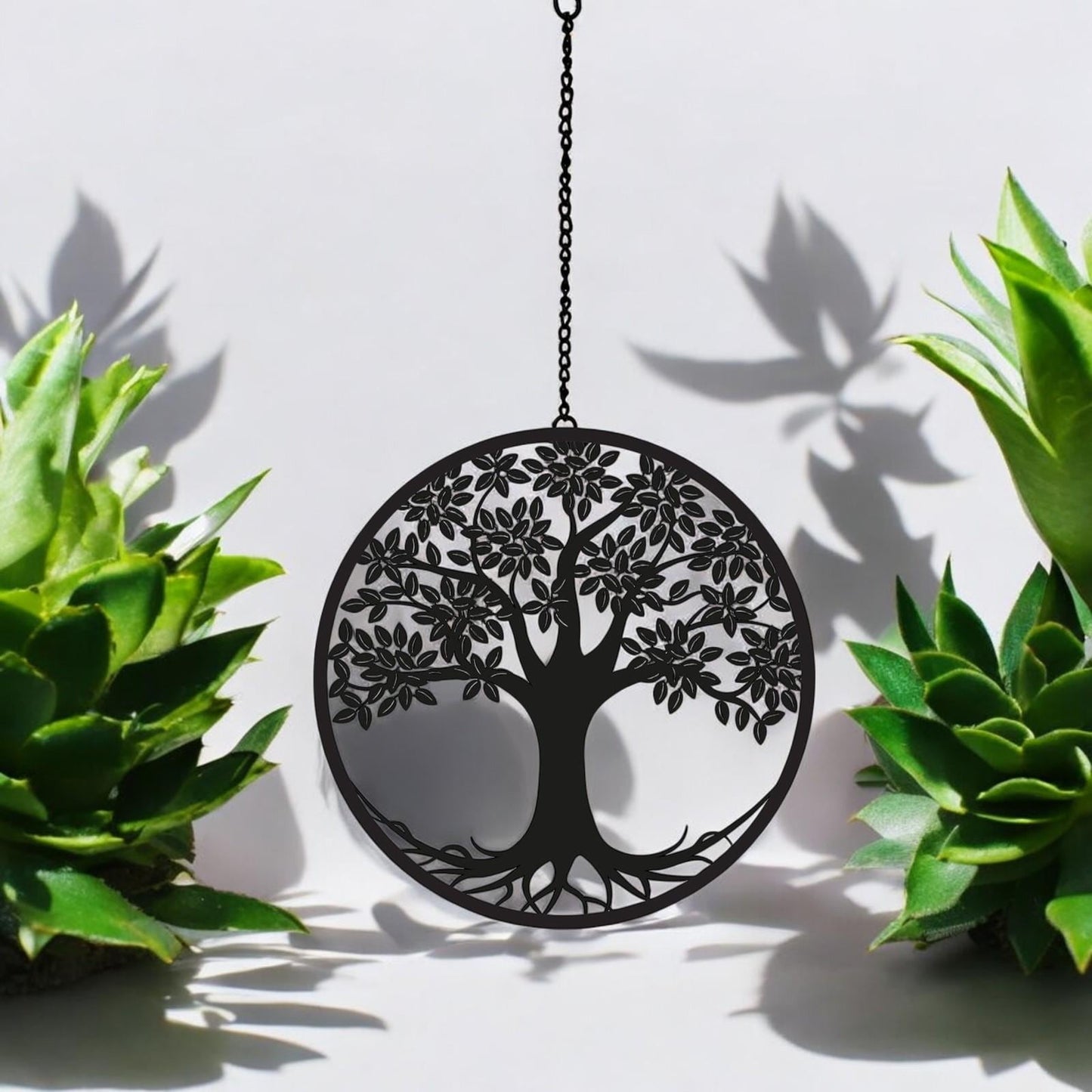 Black Tree Hanging Mirror Silhouette – 39cm x 23cm | Metal Tree Wall Art & Garden Décor | Reflective Hanging Ornament