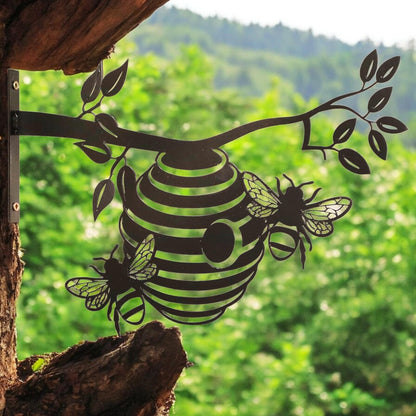 Metal Bee Hive Large Tree Silhouette – 22cm x 33.5cm | Intricate Metal Wall Art & Garden Décor | Honeybee Tree Hanging Ornament