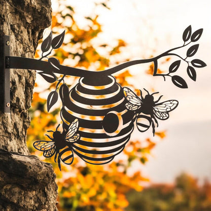 Metal Bee Hive Large Tree Silhouette – 22cm x 33.5cm | Intricate Metal Wall Art & Garden Décor | Honeybee Tree Hanging Ornament