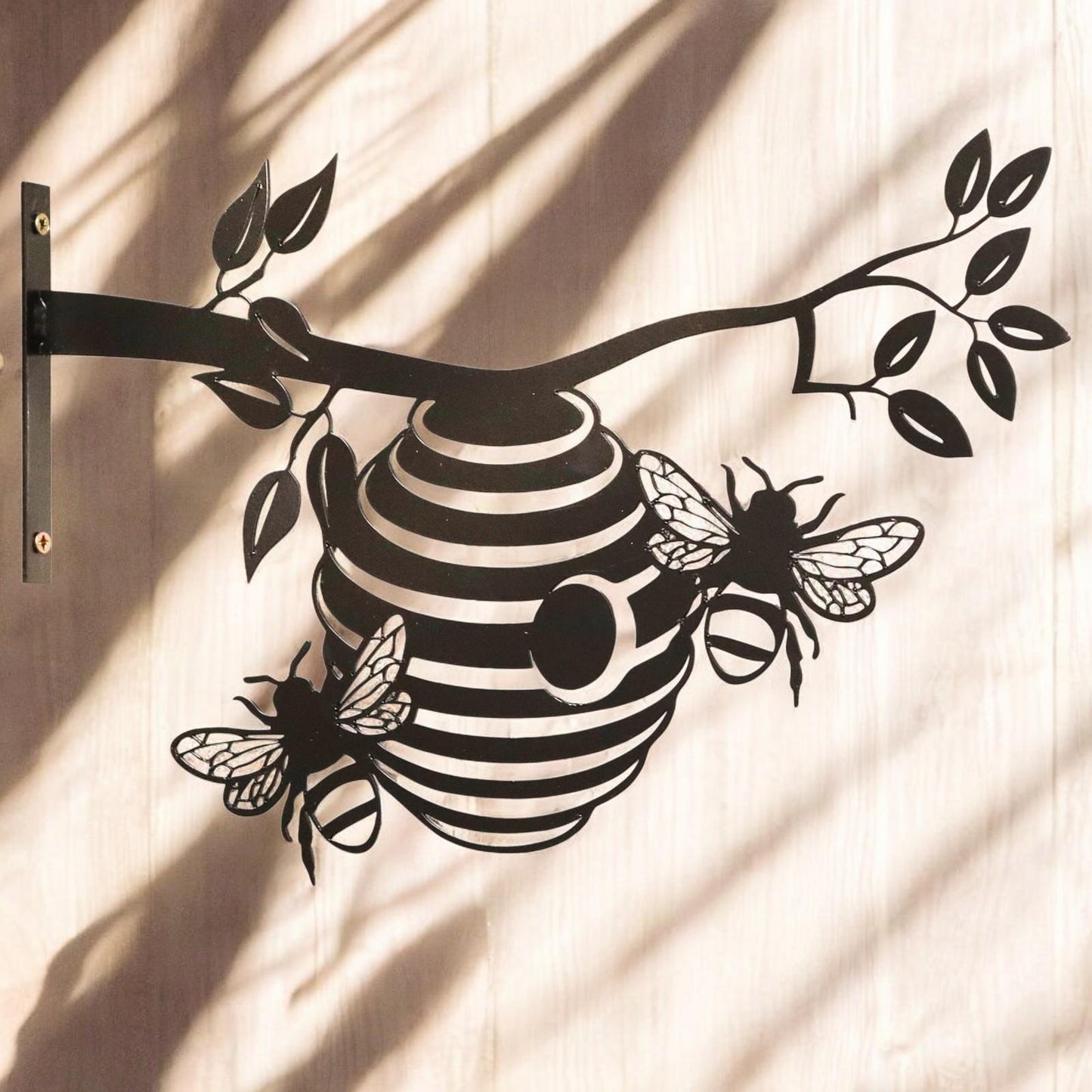 Metal Bee Hive Large Tree Silhouette – 22cm x 33.5cm | Intricate Metal Wall Art & Garden Décor | Honeybee Tree Hanging Ornament