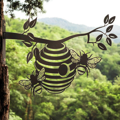 Metal Bee Hive Large Tree Silhouette – 22cm x 33.5cm | Intricate Metal Wall Art & Garden Décor | Honeybee Tree Hanging Ornament
