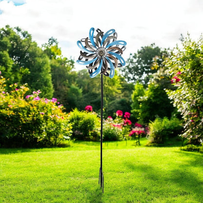 Small Ocean Wave Vortex Wind Spinner Stake – 120 x 36 x 15 CM | Metal Kinetic Garden Wind Sculpture | Outdoor Yard Art & Decorative Spinner