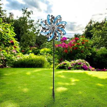 Small Ocean Wave Vortex Wind Spinner Stake – 120 x 36 x 15 CM | Metal Kinetic Garden Wind Sculpture | Outdoor Yard Art & Decorative Spinner