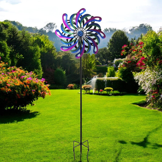 Small Cosmic Fusion Vortex Wind Spinner Stake – 120 x 36 x 15 CM | Kinetic Metal Wind Sculpture | Outdoor Garden Spinner for Yard