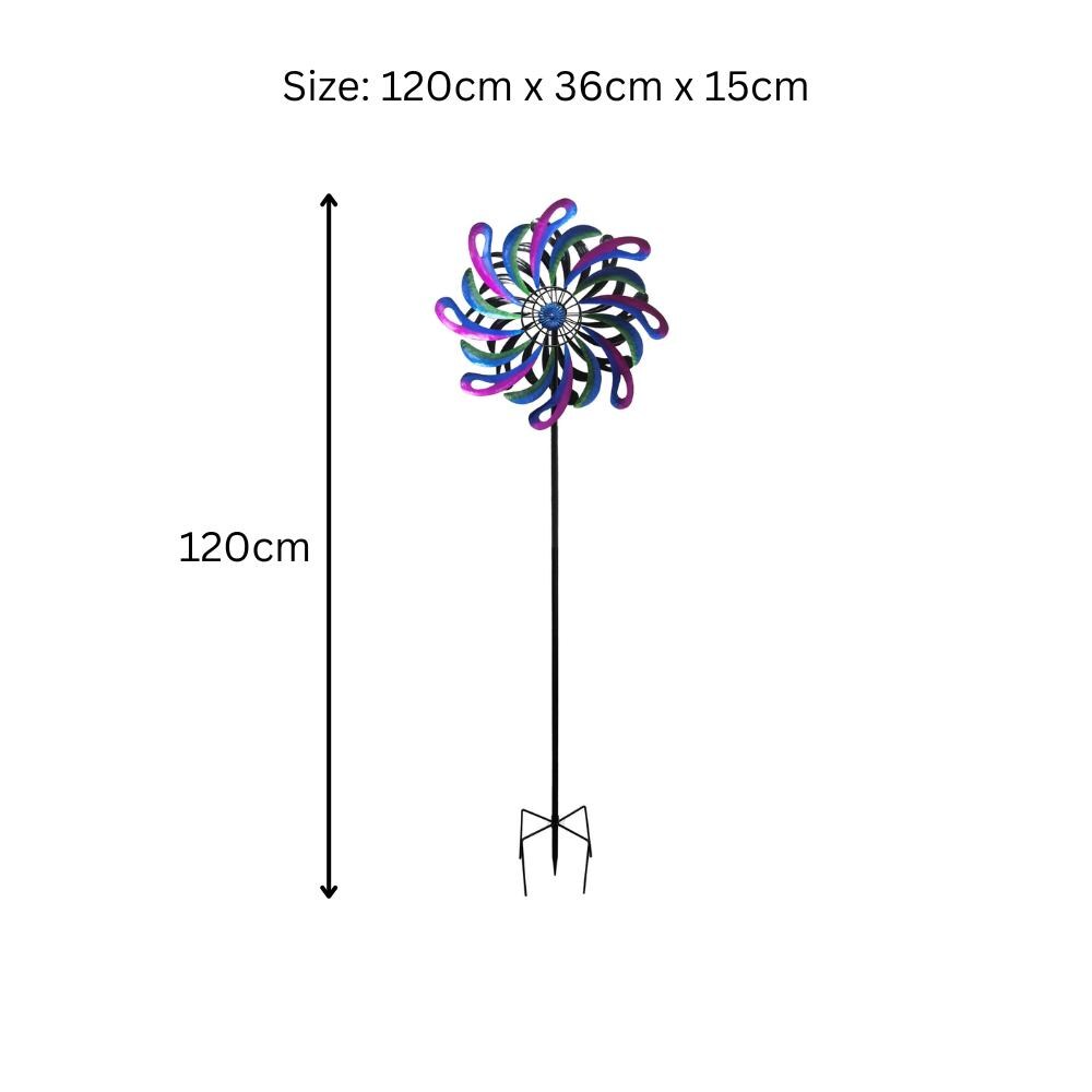 Small Cosmic Fusion Vortex Wind Spinner Stake – 120 x 36 x 15 CM | Kinetic Metal Wind Sculpture | Outdoor Garden Spinner for Yard