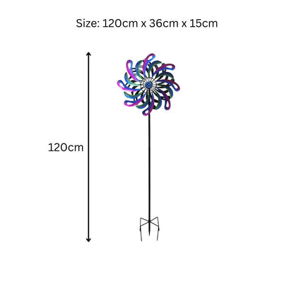 Small Cosmic Fusion Vortex Wind Spinner Stake – 120 x 36 x 15 CM | Kinetic Metal Wind Sculpture | Outdoor Garden Spinner for Yard