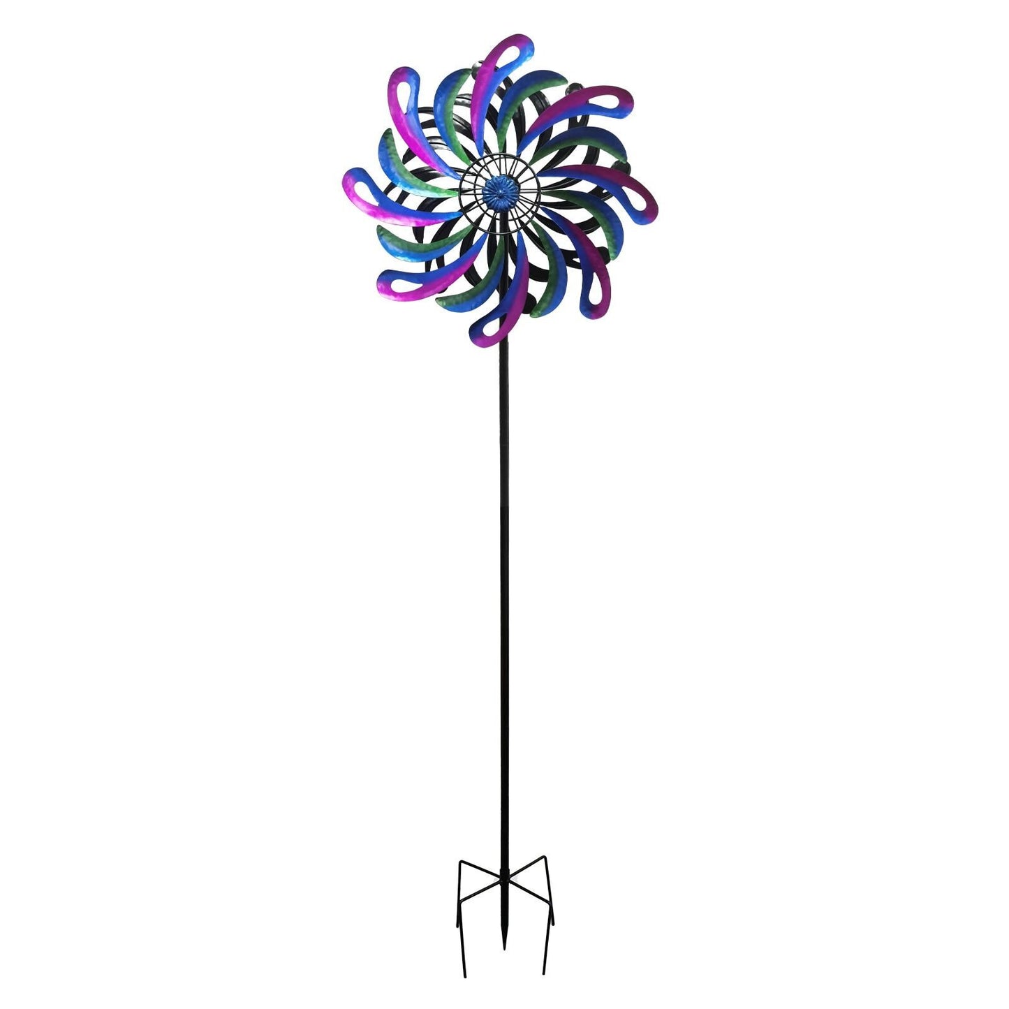 Small Cosmic Fusion Vortex Wind Spinner Stake – 120 x 36 x 15 CM | Kinetic Metal Wind Sculpture | Outdoor Garden Spinner for Yard