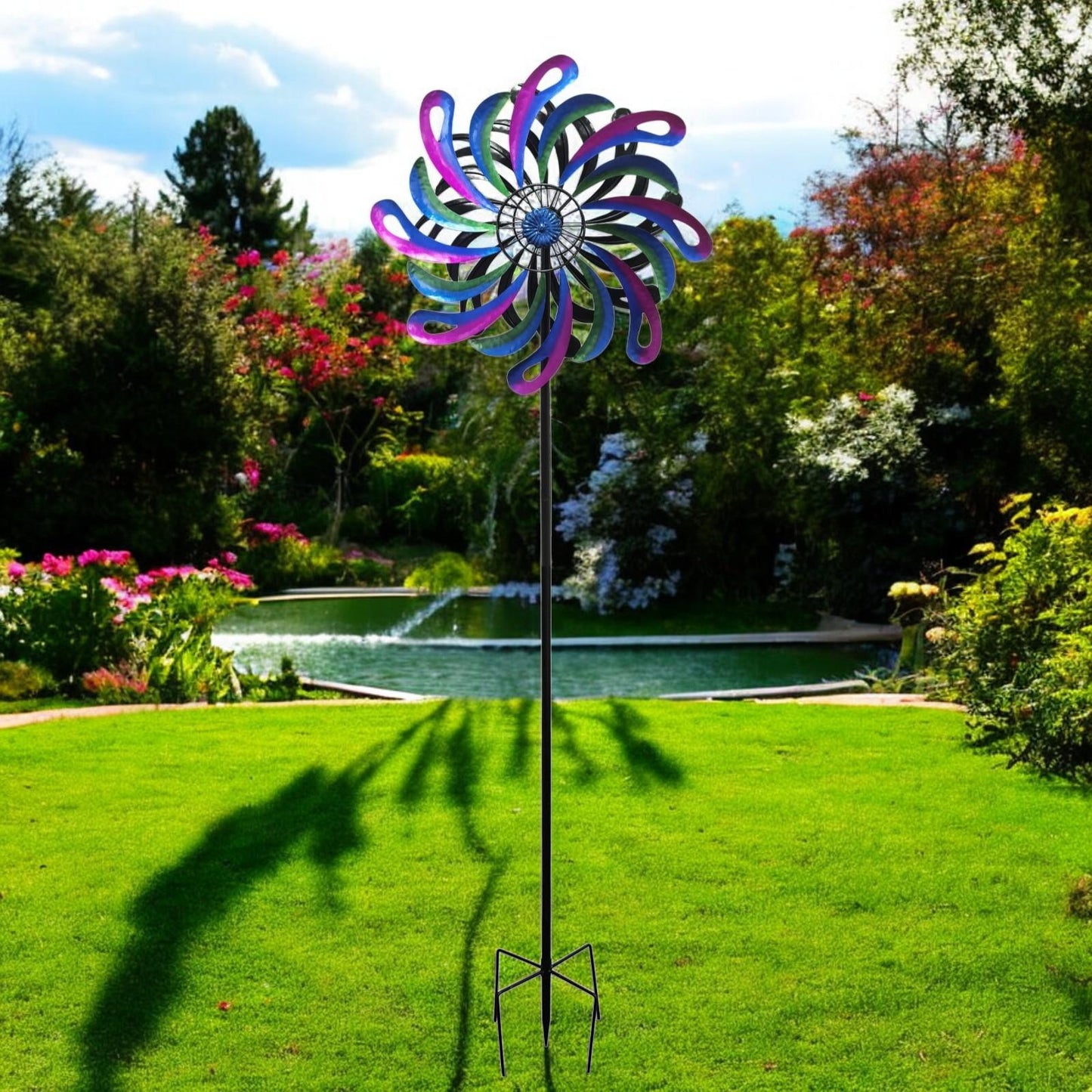 Small Cosmic Fusion Vortex Wind Spinner Stake – 120 x 36 x 15 CM | Kinetic Metal Wind Sculpture | Outdoor Garden Spinner for Yard