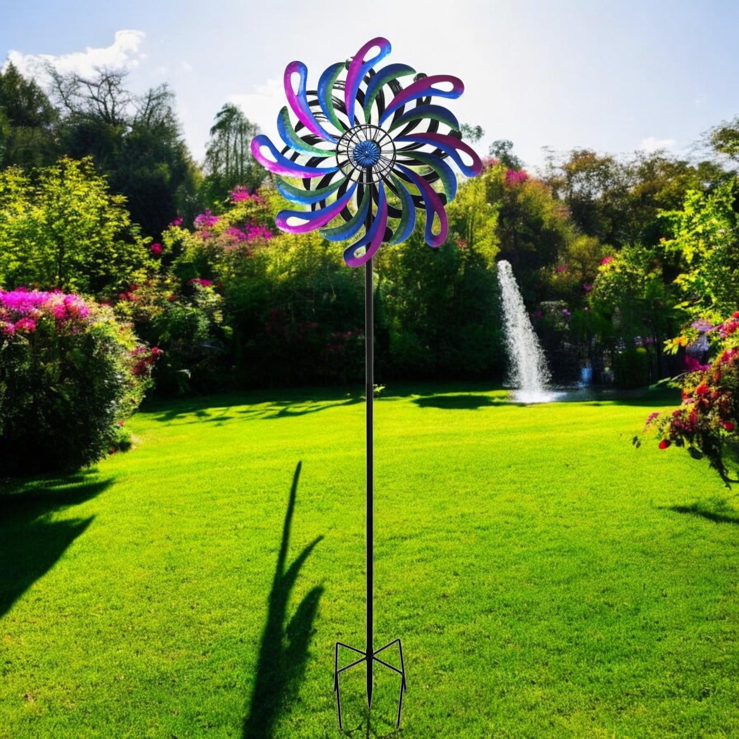 Small Cosmic Fusion Vortex Wind Spinner Stake – 120 x 36 x 15 CM | Kinetic Metal Wind Sculpture | Outdoor Garden Spinner for Yard
