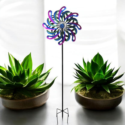 Small Cosmic Fusion Vortex Wind Spinner Stake – 120 x 36 x 15 CM | Kinetic Metal Wind Sculpture | Outdoor Garden Spinner for Yard