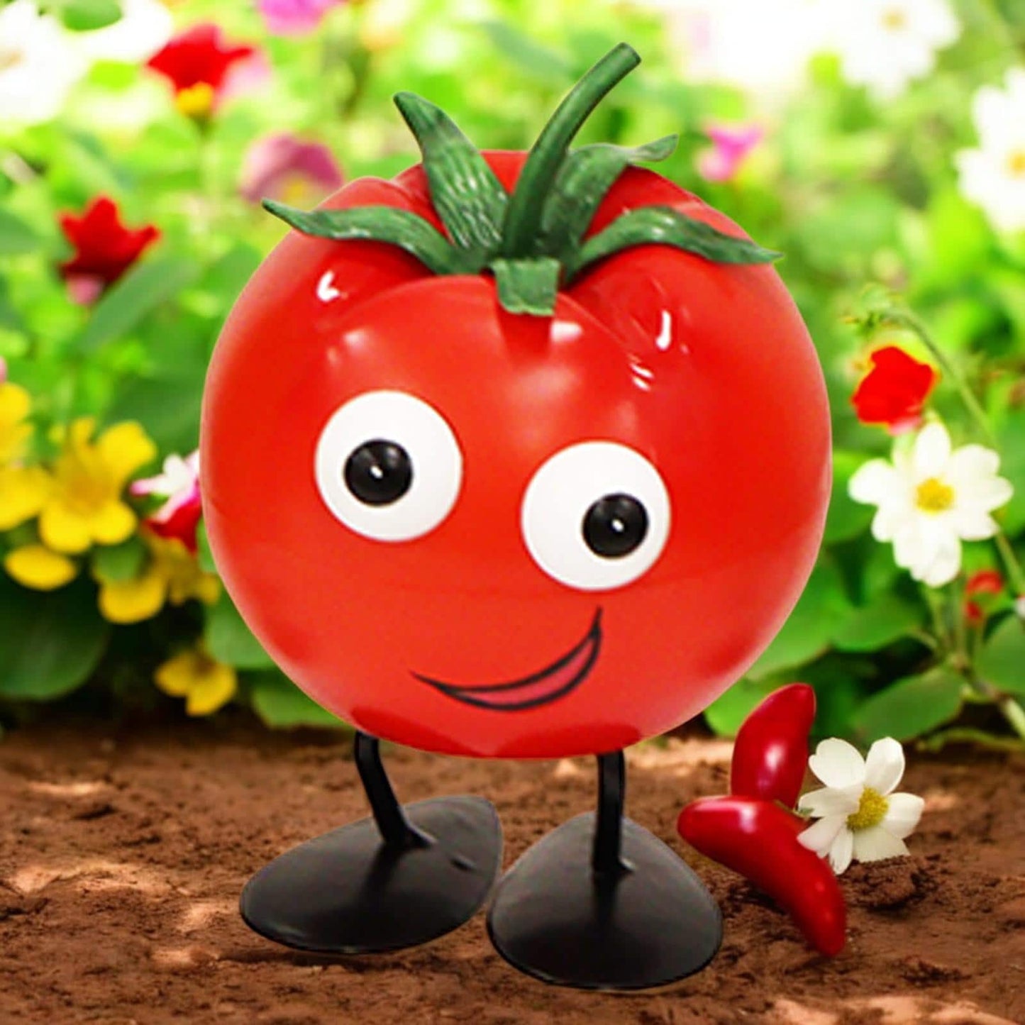 Metal Tomato Veggie Patch Pal – 15.5 x 12 x 11 CM | Fun & Quirky Metal Garden Ornament | Tomato Plant Decor for Vegetable Patches