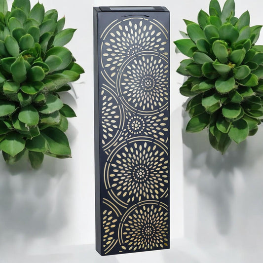 Moroccan Solar Wall Panel – 60 x 20 x 5 CM | Solar-Powered Outdoor Wall Art | Weatherproof Metal Garden Decor with Soft LED Glow
