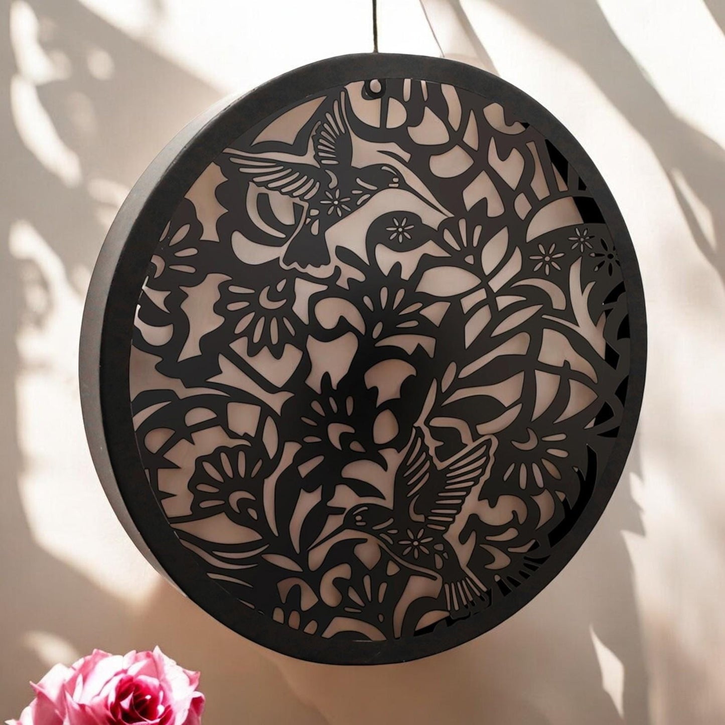 Hummingbird Solar Wall Panel – 40 x 40 x 5 CM | Solar-Powered Outdoor Wall Art | Metal Garden Panel with LED Light for Patio