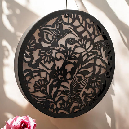 Hummingbird Solar Wall Panel – 40 x 40 x 5 CM | Solar-Powered Outdoor Wall Art | Metal Garden Panel with LED Light for Patio