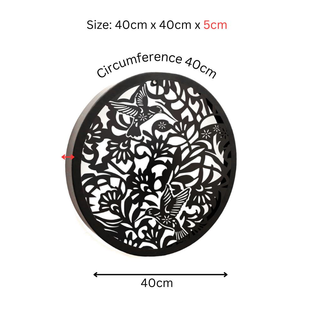 Hummingbird Solar Wall Panel – 40 x 40 x 5 CM | Solar-Powered Outdoor Wall Art | Metal Garden Panel with LED Light for Patio