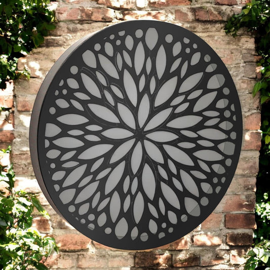 Metal Abstract Flower Solar Wall Panel – 40 x 40 x 5 CM | Solar-Powered Outdoor Wall Art | Metal Garden Panel with LED Light for Patio