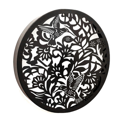 Hummingbird Solar Wall Panel – 40 x 40 x 5 CM | Solar-Powered Outdoor Wall Art | Metal Garden Panel with LED Light for Patio