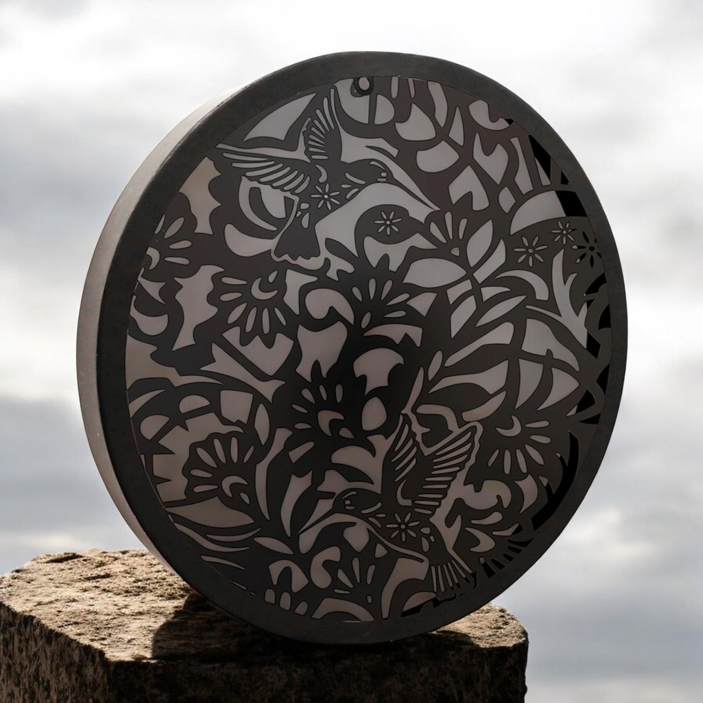 Hummingbird Solar Wall Panel – 40 x 40 x 5 CM | Solar-Powered Outdoor Wall Art | Metal Garden Panel with LED Light for Patio