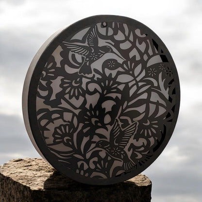 Hummingbird Solar Wall Panel – 40 x 40 x 5 CM | Solar-Powered Outdoor Wall Art | Metal Garden Panel with LED Light for Patio