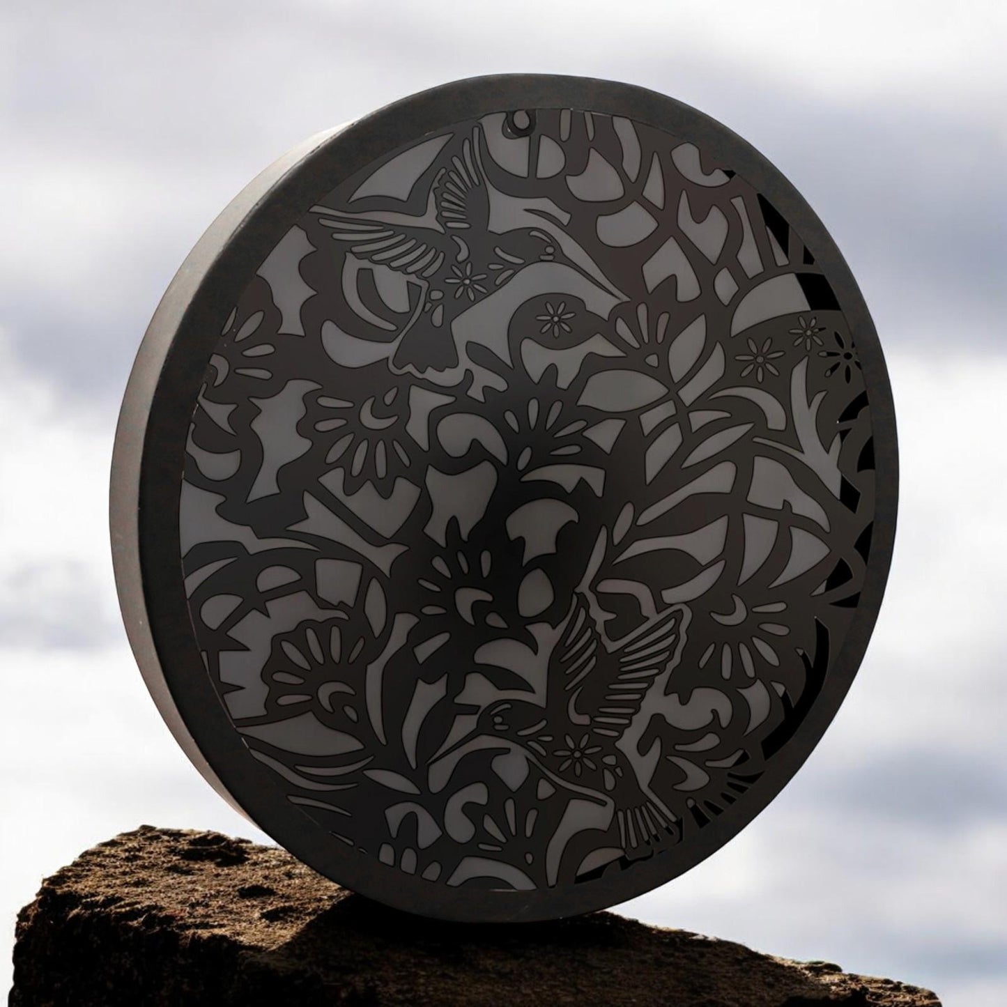 Hummingbird Solar Wall Panel – 40 x 40 x 5 CM | Solar-Powered Outdoor Wall Art | Metal Garden Panel with LED Light for Patio