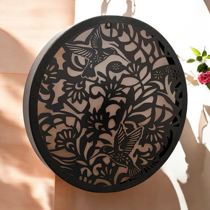 Hummingbird Solar Wall Panel – 40 x 40 x 5 CM | Solar-Powered Outdoor Wall Art | Metal Garden Panel with LED Light for Patio
