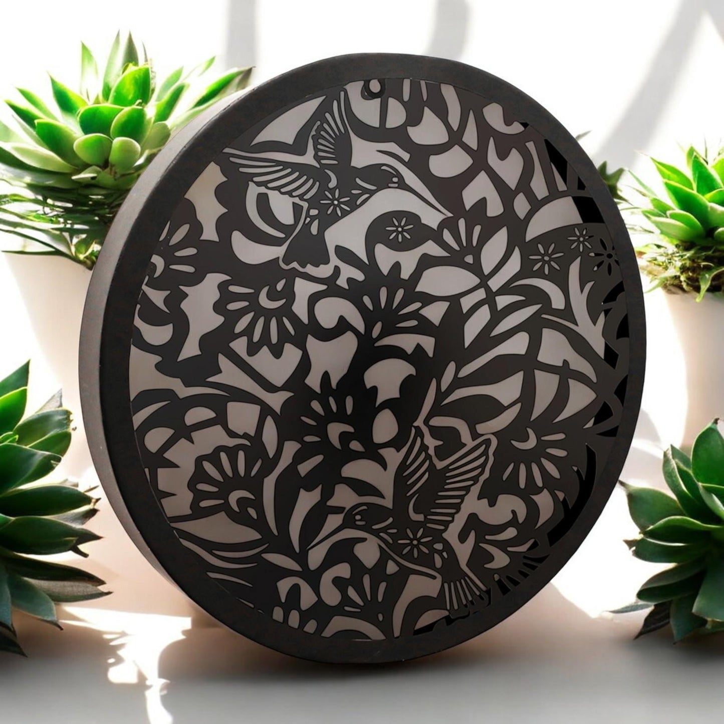 Hummingbird Solar Wall Panel – 40 x 40 x 5 CM | Solar-Powered Outdoor Wall Art | Metal Garden Panel with LED Light for Patio