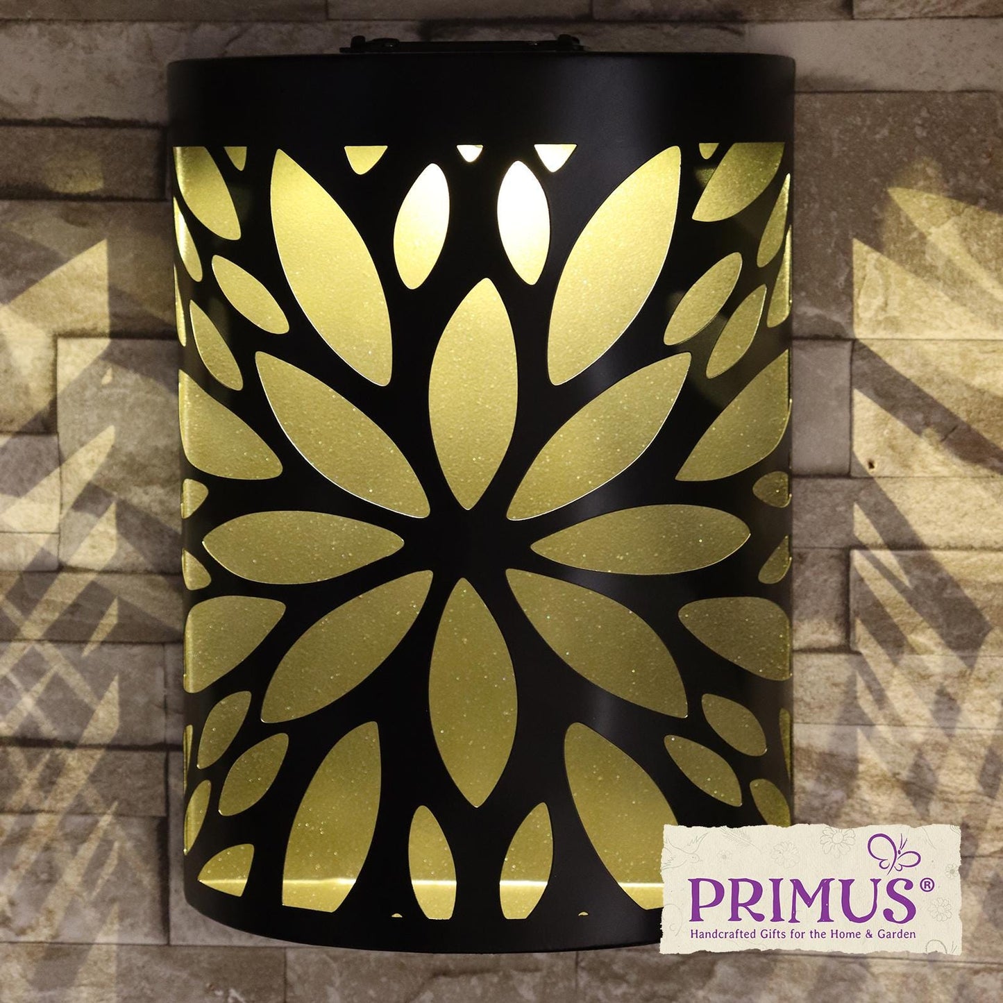 Small Metal Curved Abstract Flower Solar Wall Panel – 25.5 x 19 x 5.5 CM | Solar-Powered Outdoor Wall Art | LED Metal Garden Panel for Patio