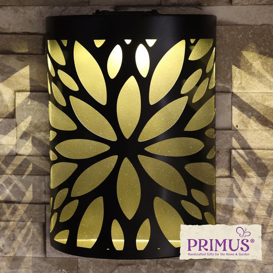 Small Metal Curved Abstract Flower Solar Wall Panel – 25.5 x 19 x 5.5 CM | Solar-Powered Outdoor Wall Art | LED Metal Garden Panel for Patio